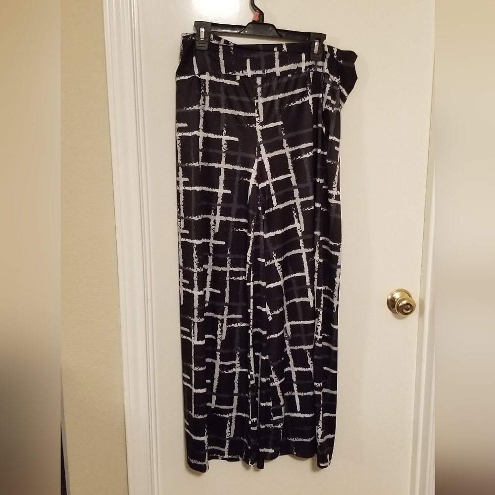 Bon Apple Tea silky black and white abstract pocket wide leg pants size 1XL - Picture 4 of 7